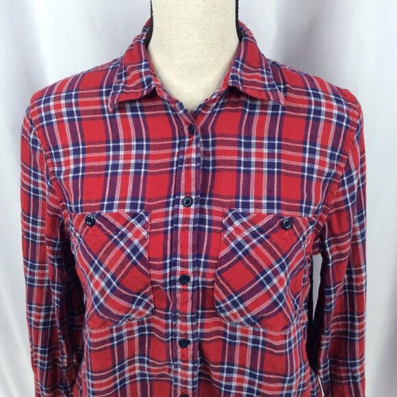 RL Utility Denim & Supply Ralph Lauren Top Womens Medium Linen Red Blue Plaid - Picture 5 of 10